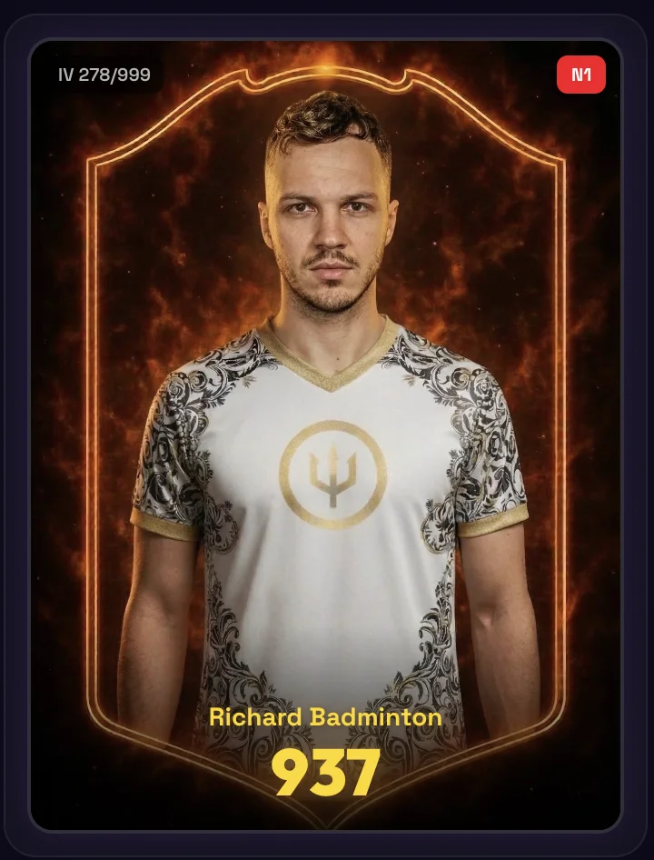 Carte joueur Richard Badminton à l'effigie du visage du joueur — récompense d'un tournoi spécial Leadminton