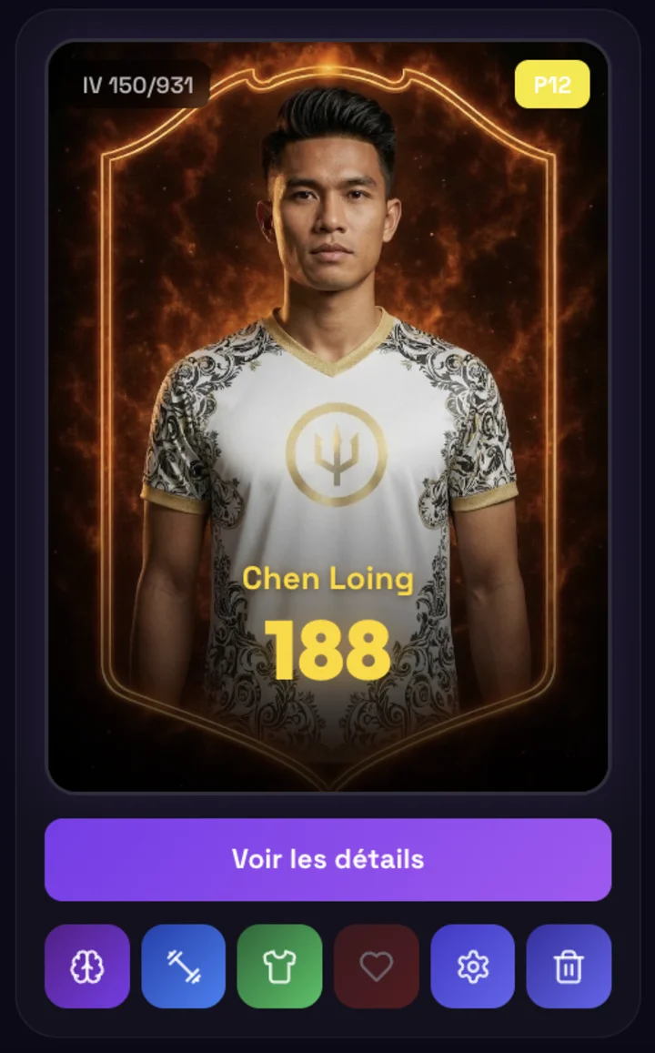Détail d'une carte joueur Leadminton — stats techniques, physiques, équipements et balance