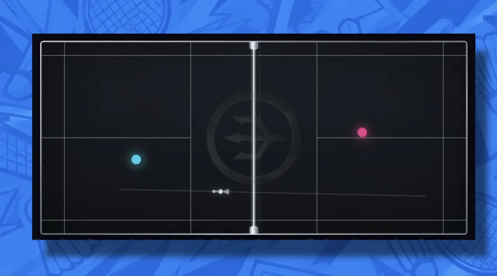 Schéma d'un terrain de badminton montrant la trajectoire du volant entre deux joueurs